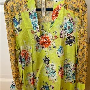 Aratta floral top with tie neck and sheer sleeves